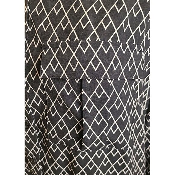 Gabrielle Union Shirt Dress Large Side Slit Adjustable Arm Collared Black White - Picture 2 of 12